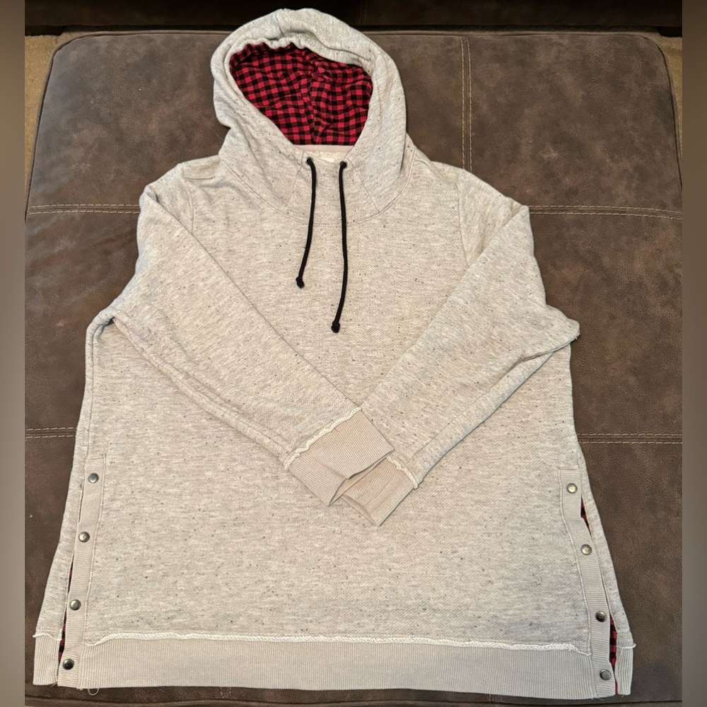 Grey Hooded Sweatshirt with Buffalo Print
